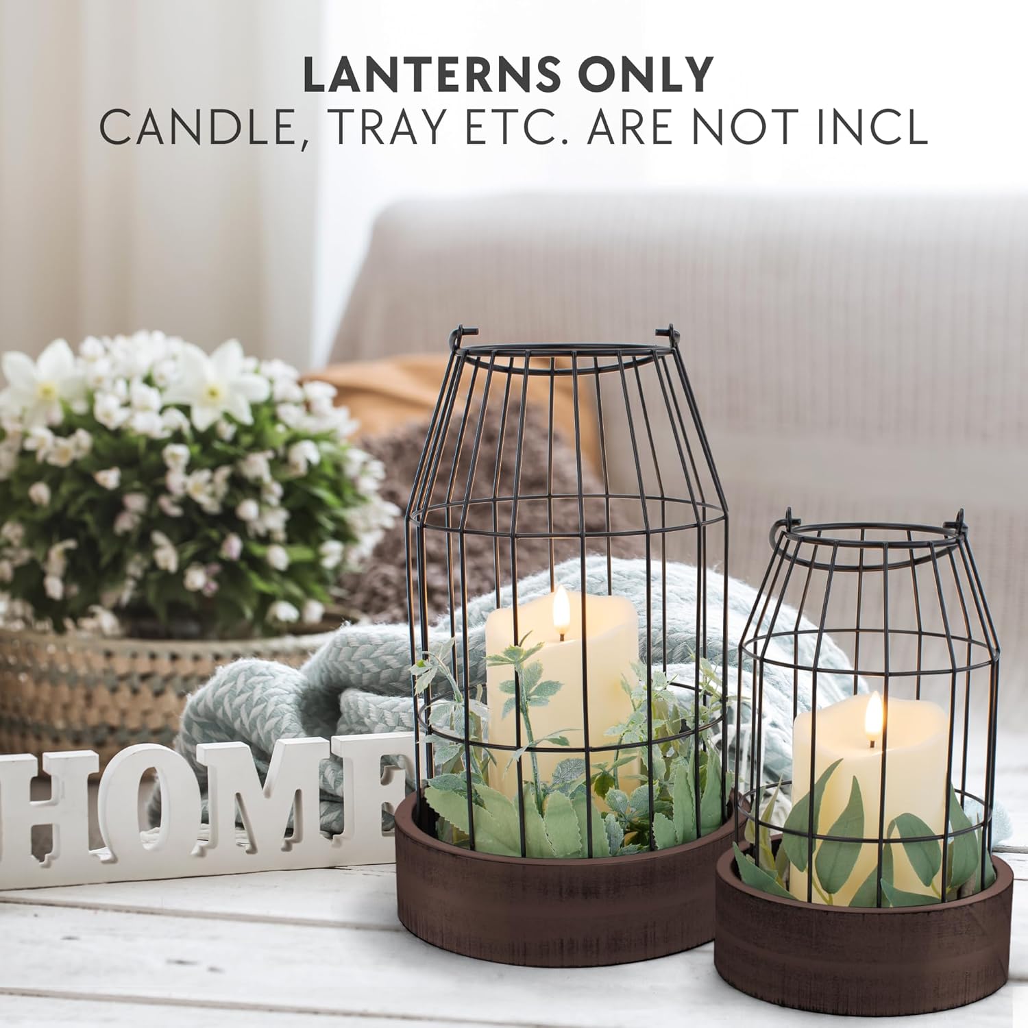 Rustic Farmhouse Lantern Decor Set of 2 - Stylish Decorative Lanterns for Your Living Room, Fireplace Mantle or Kitchen Dining Table - Modern Upscale Beauty for Your Entire Home - Image 2